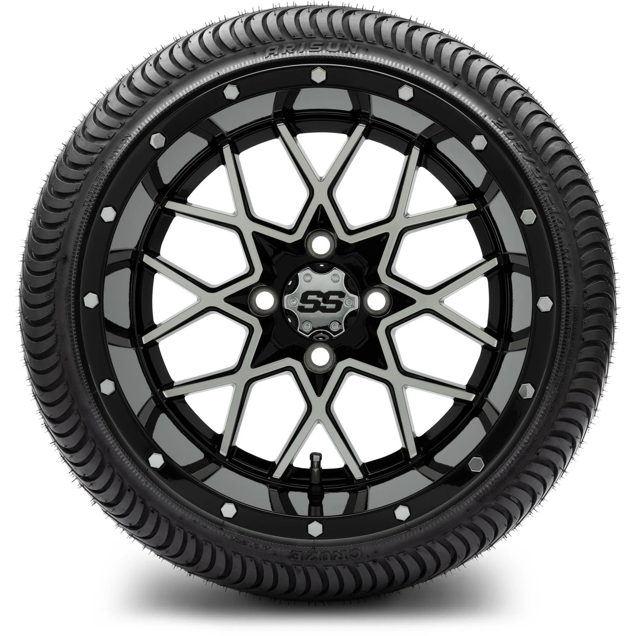MODZ® 14" Vortex Machined Black Wheels & Street Tires Combo